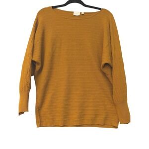 Cyrus Womens Mustard Yellow Textured‎ Knit Dolman Sleeve Sweater C552212F L